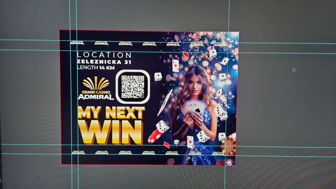 Billboard artwork in progress, guides visible